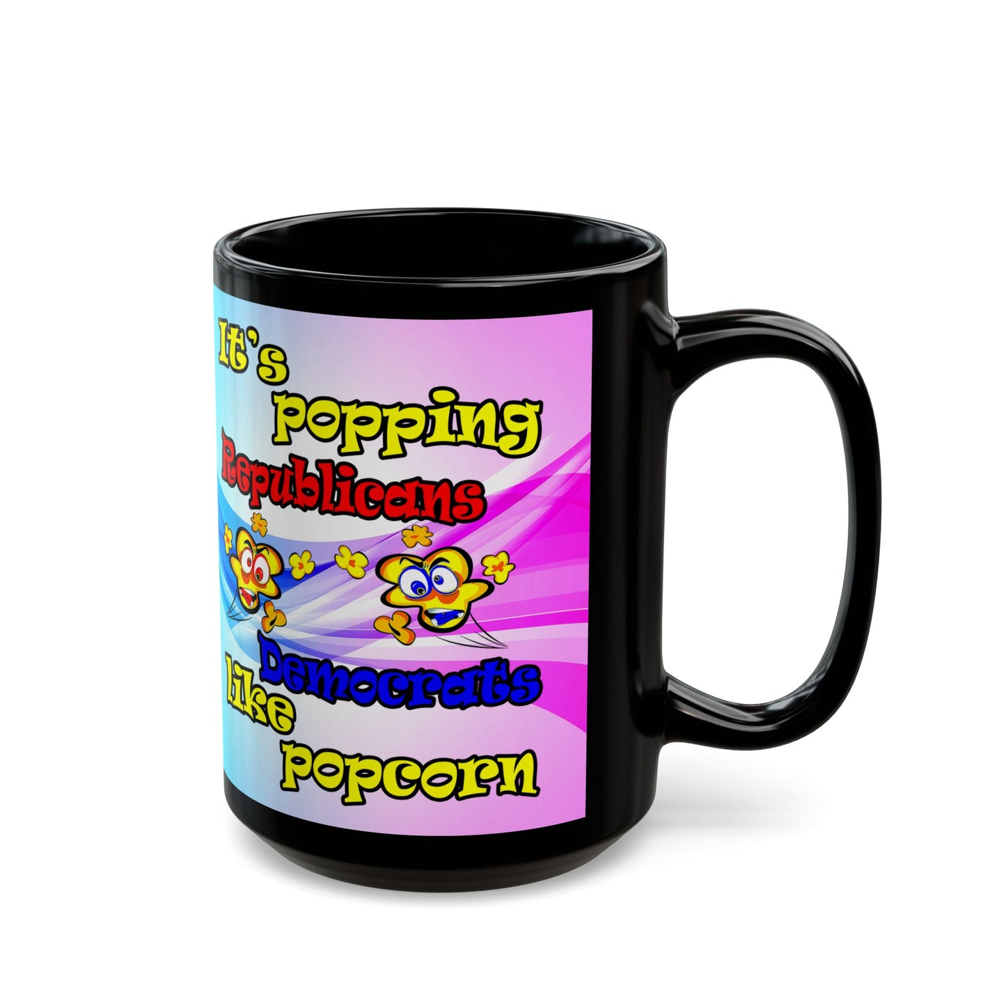 popping like popcorn - Black Mug (light blue-pink wave)
