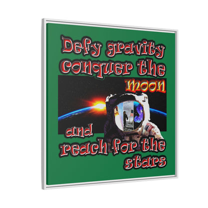 defy conquer reach - framed canvas art (dark green)