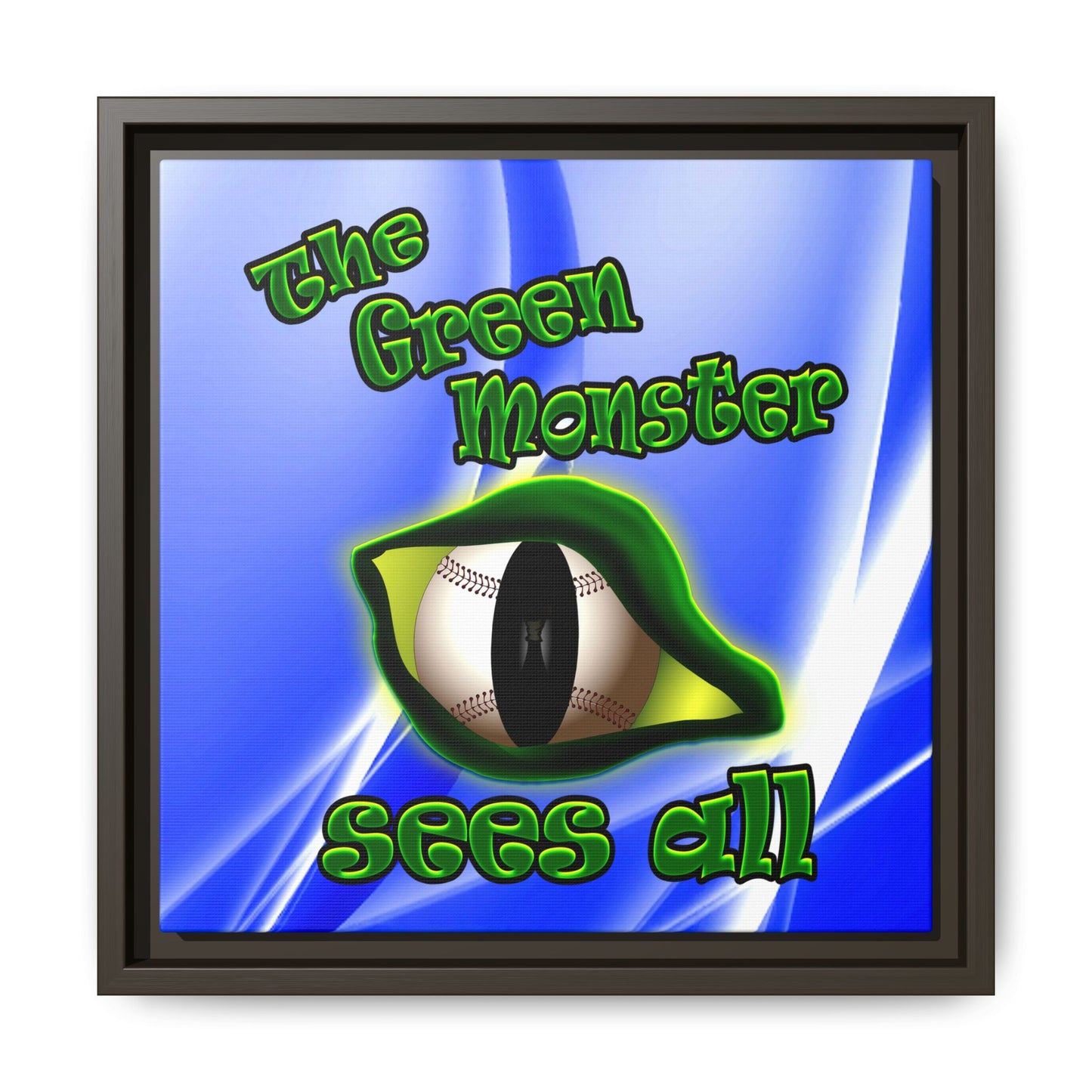 green monster - framed canvas art (blue-white wave)