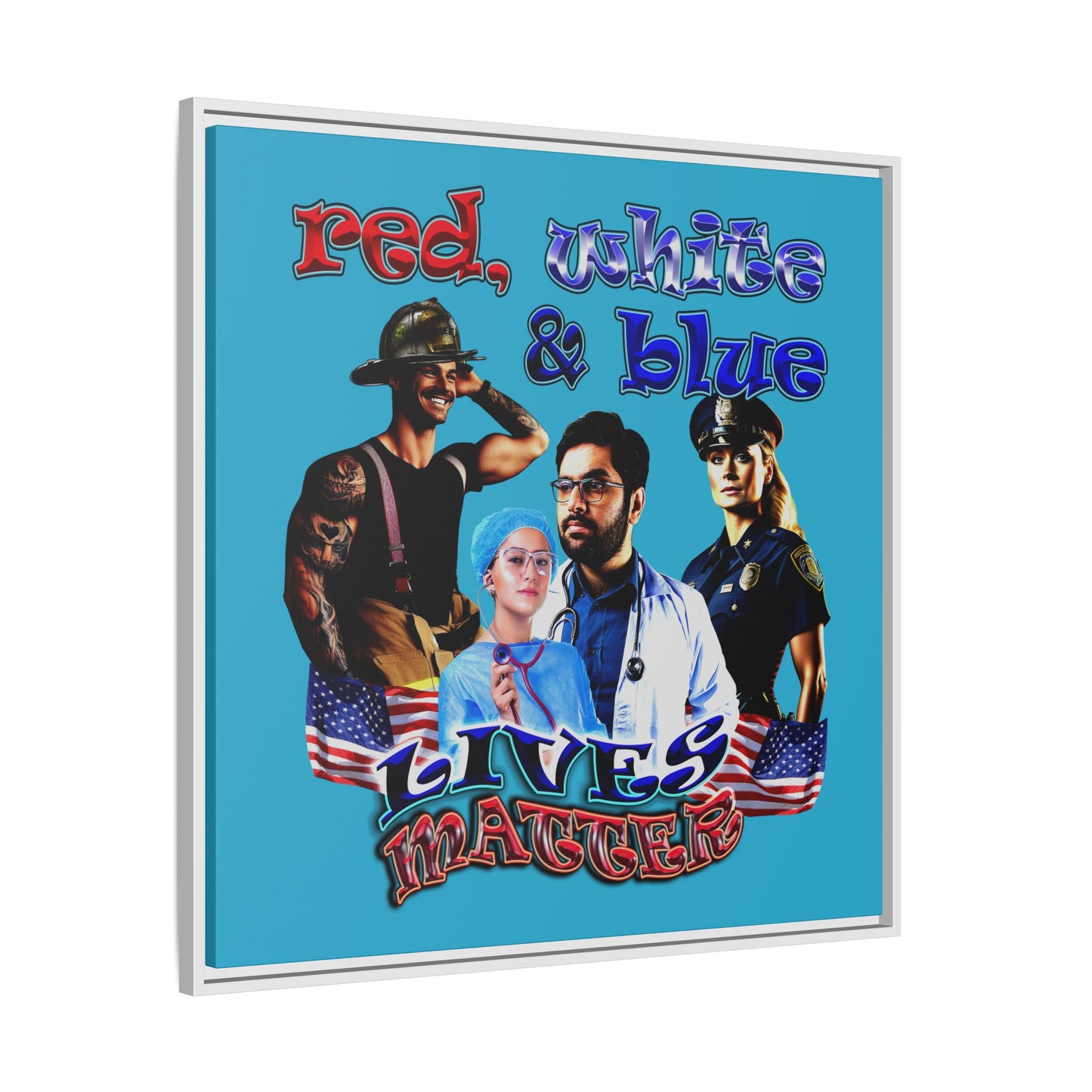 rw&b lives matter - framed canvas art (turquoise)
