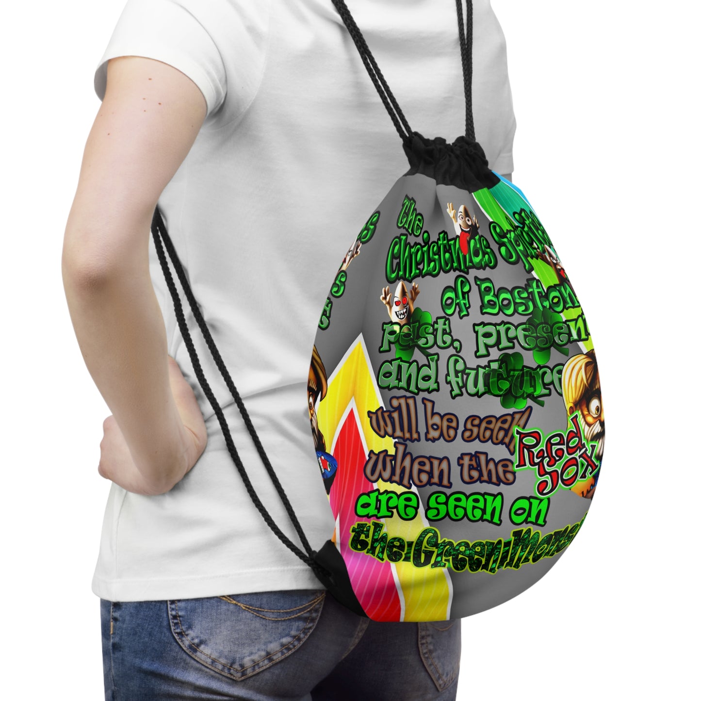 christmas spirits of boston - Drawstring Bag (rainbow split)
