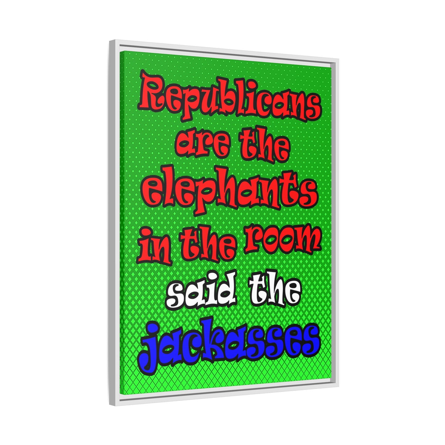 donkeys and elephants - framed canvas art (logo green)