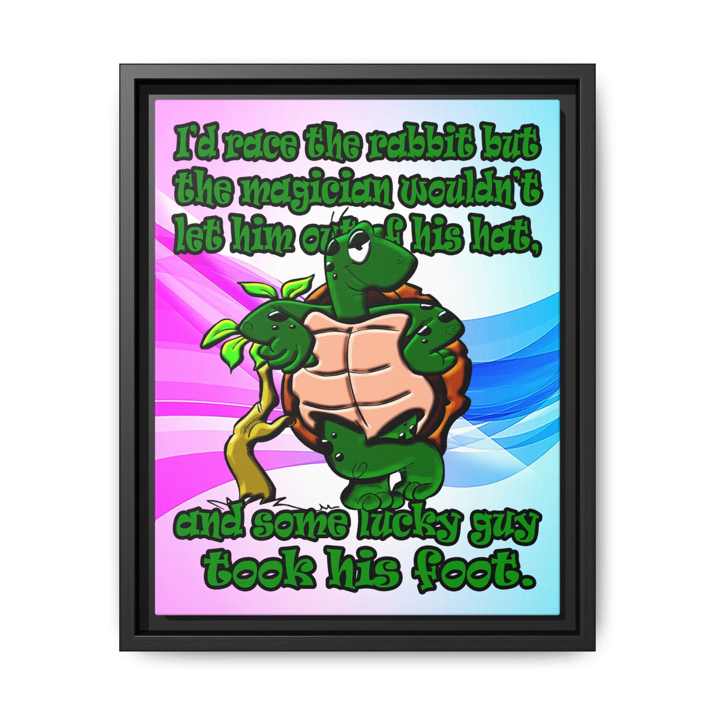 turtle race - framed canvas art (light blue-pink wave)