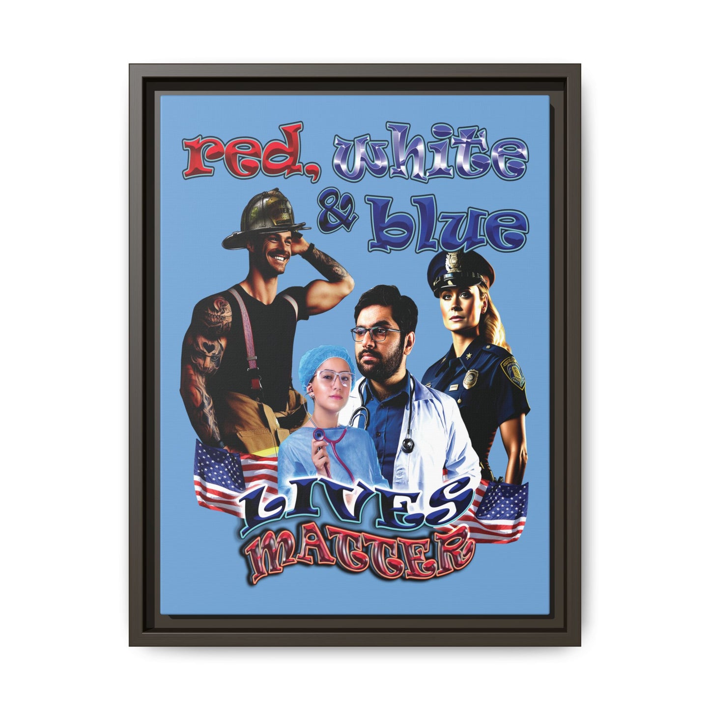 rw&b lives matter - framed canvas art (light blue)