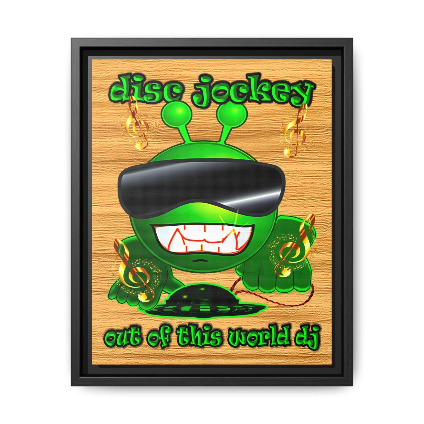 disc jockey - framed canvas art (butterscotch wood finish)