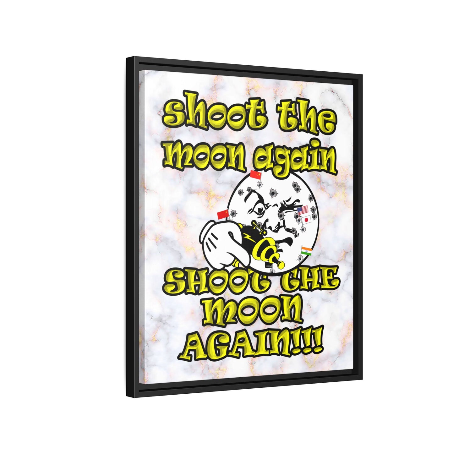 shoot the moon again - framed canvas art (white marble)