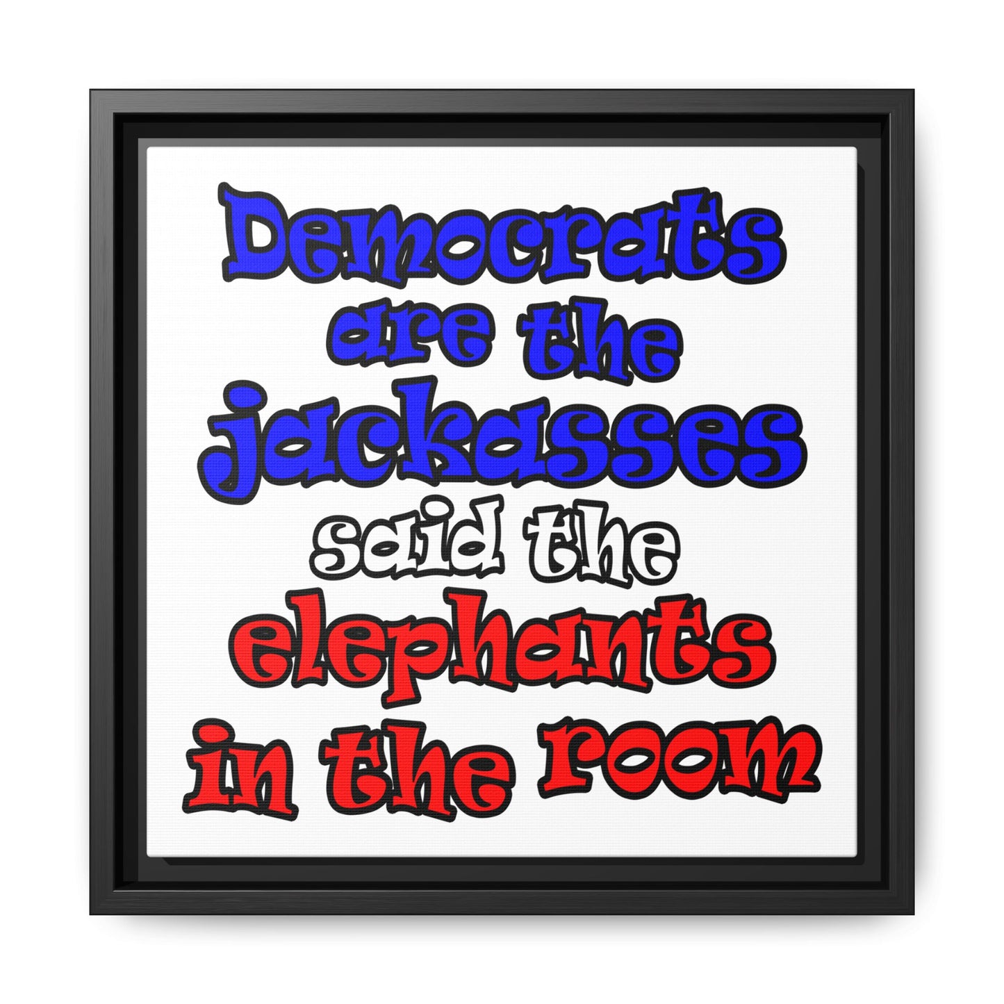 donkeys and elephants - framed canvas art (white)