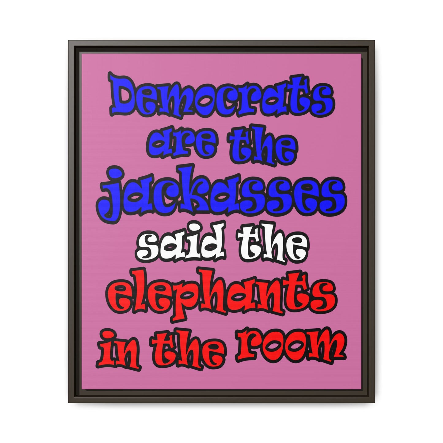 donkeys and elephants - framed canvas art (light pink)
