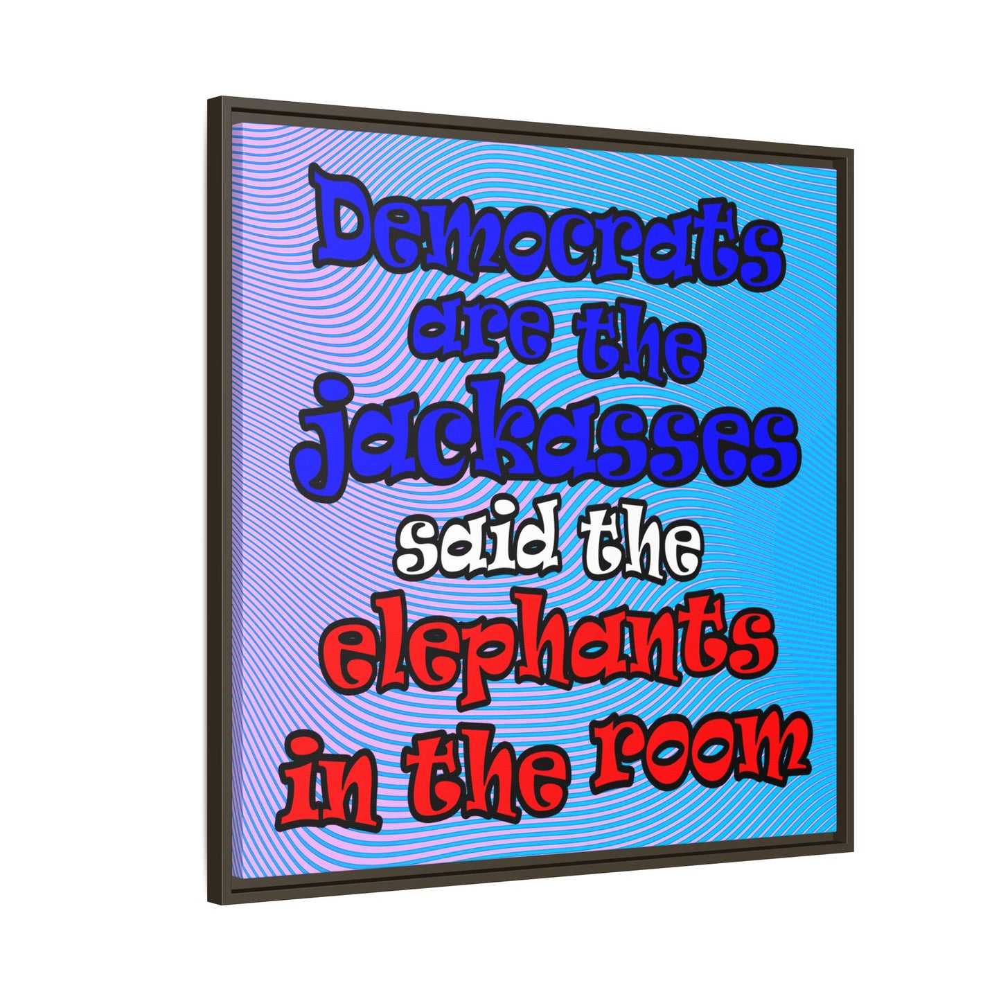 donkeys and elephants - framed canvas art (light blue-purple wave)