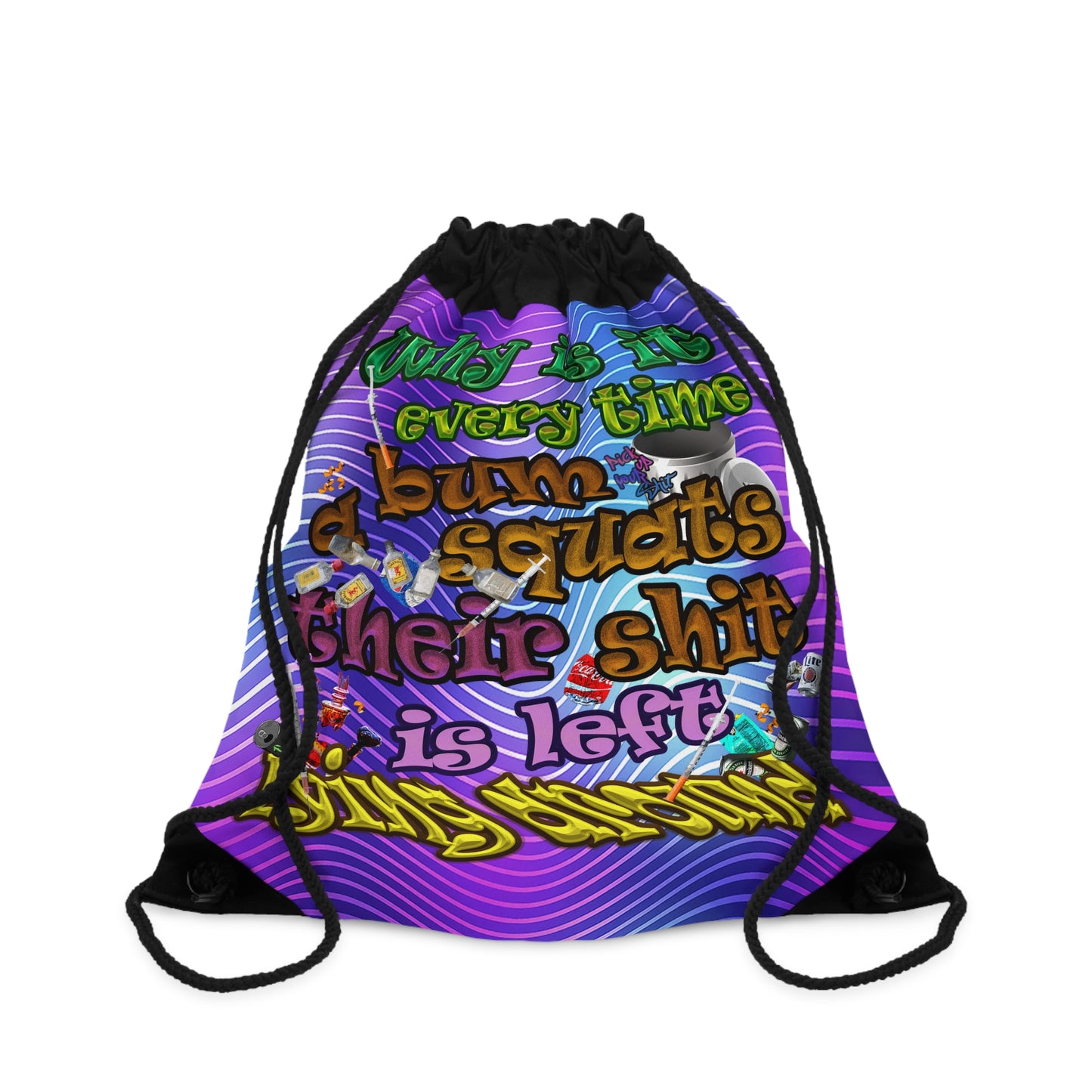 the bum's shit - Drawstring Bag (purple wave)