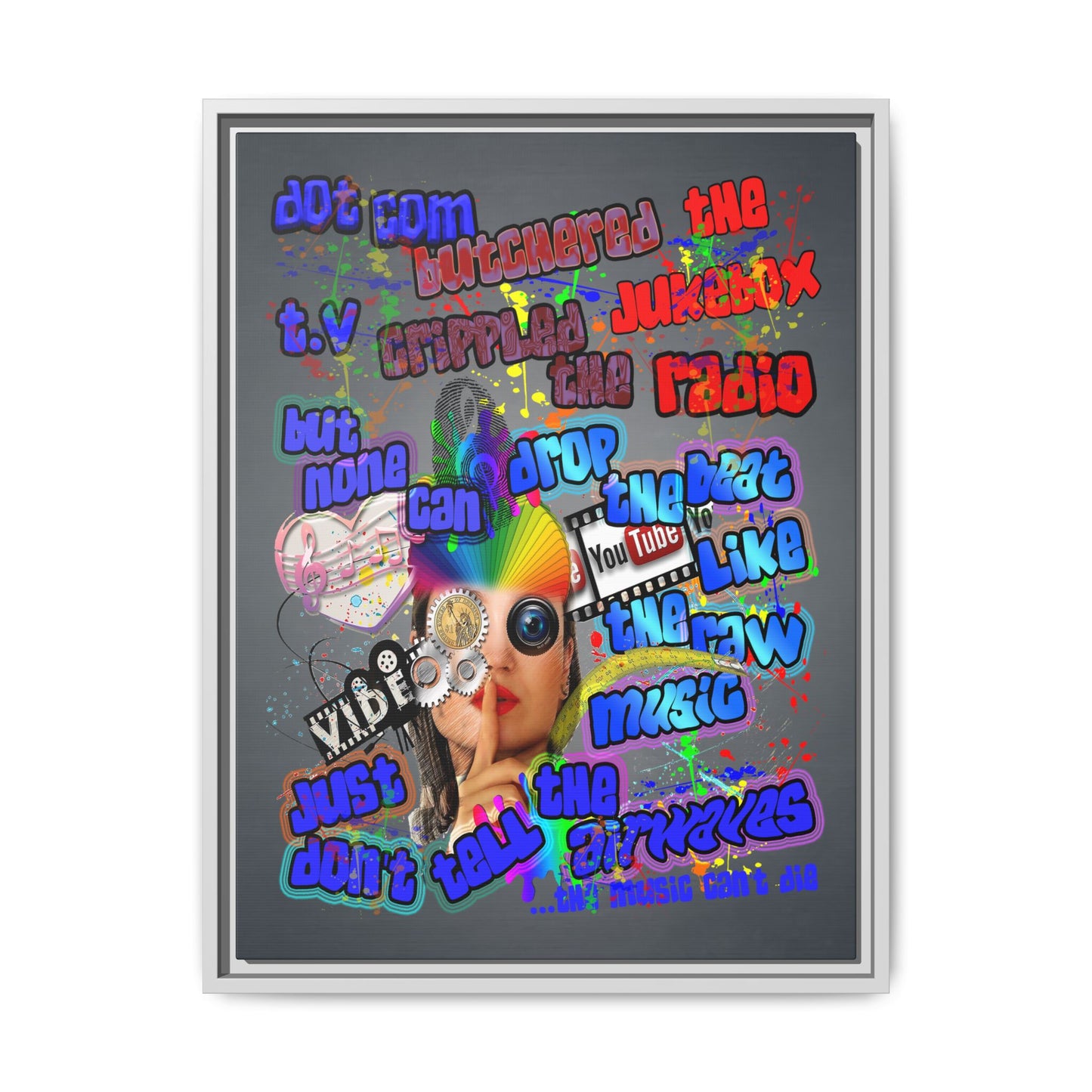drop the beat - framed canvas art (grey-light grey)