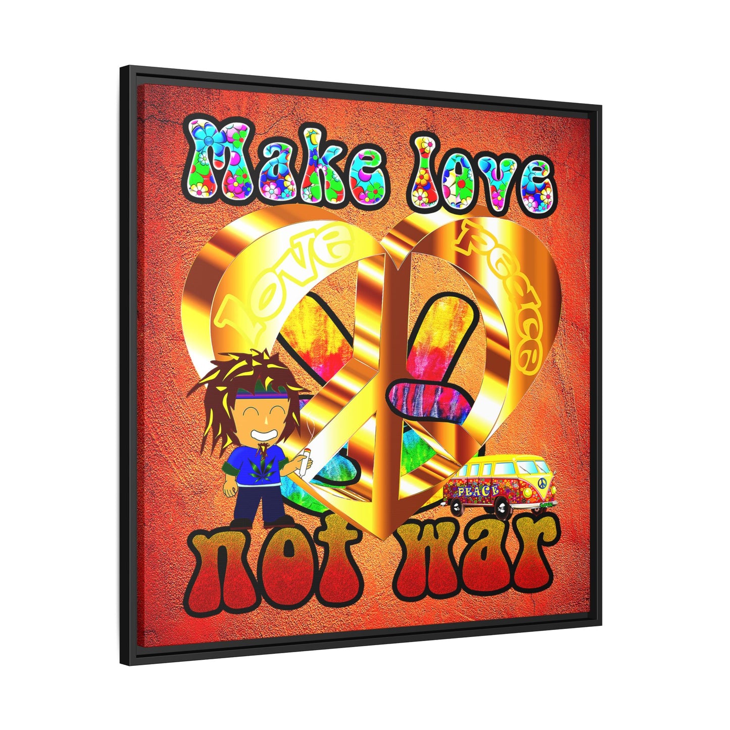 love peace - framed canvas art (burnt orange)