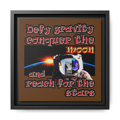defy conquer reach - framed canvas art (brown)