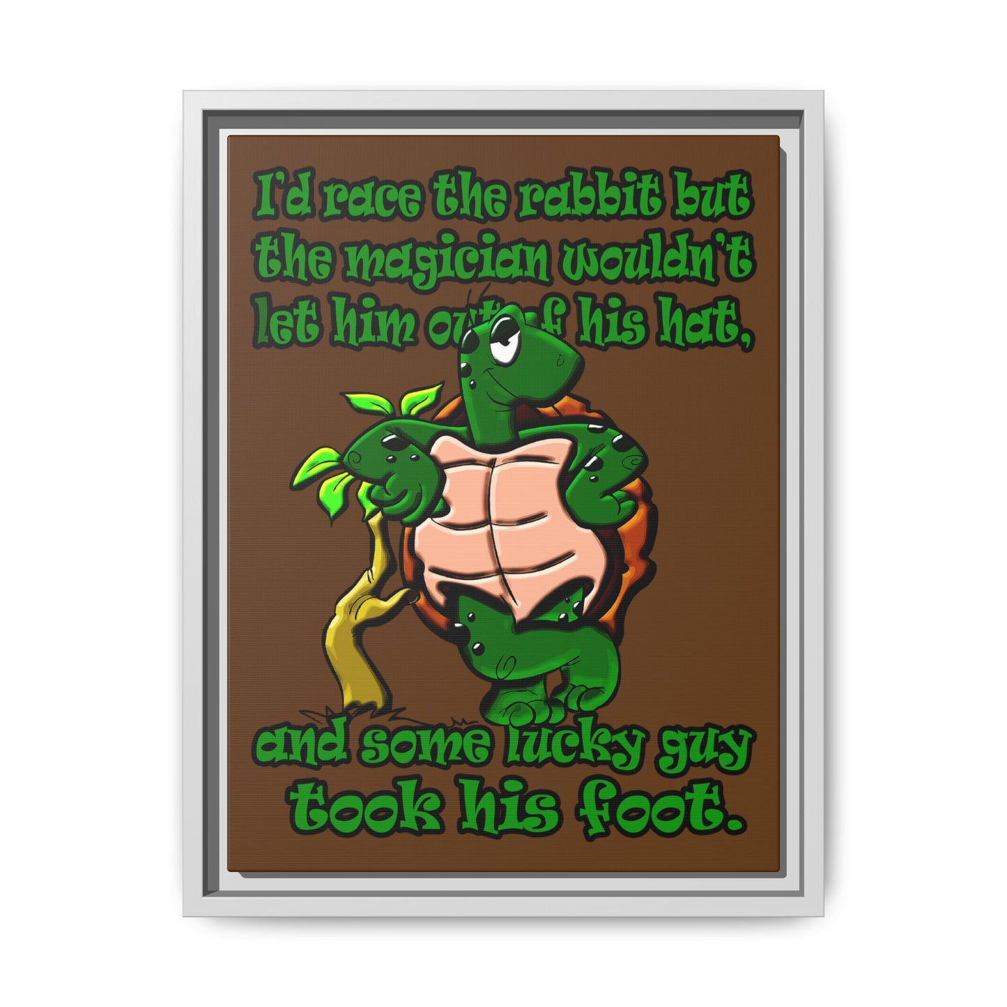 turtle race - framed canvas art (brown)