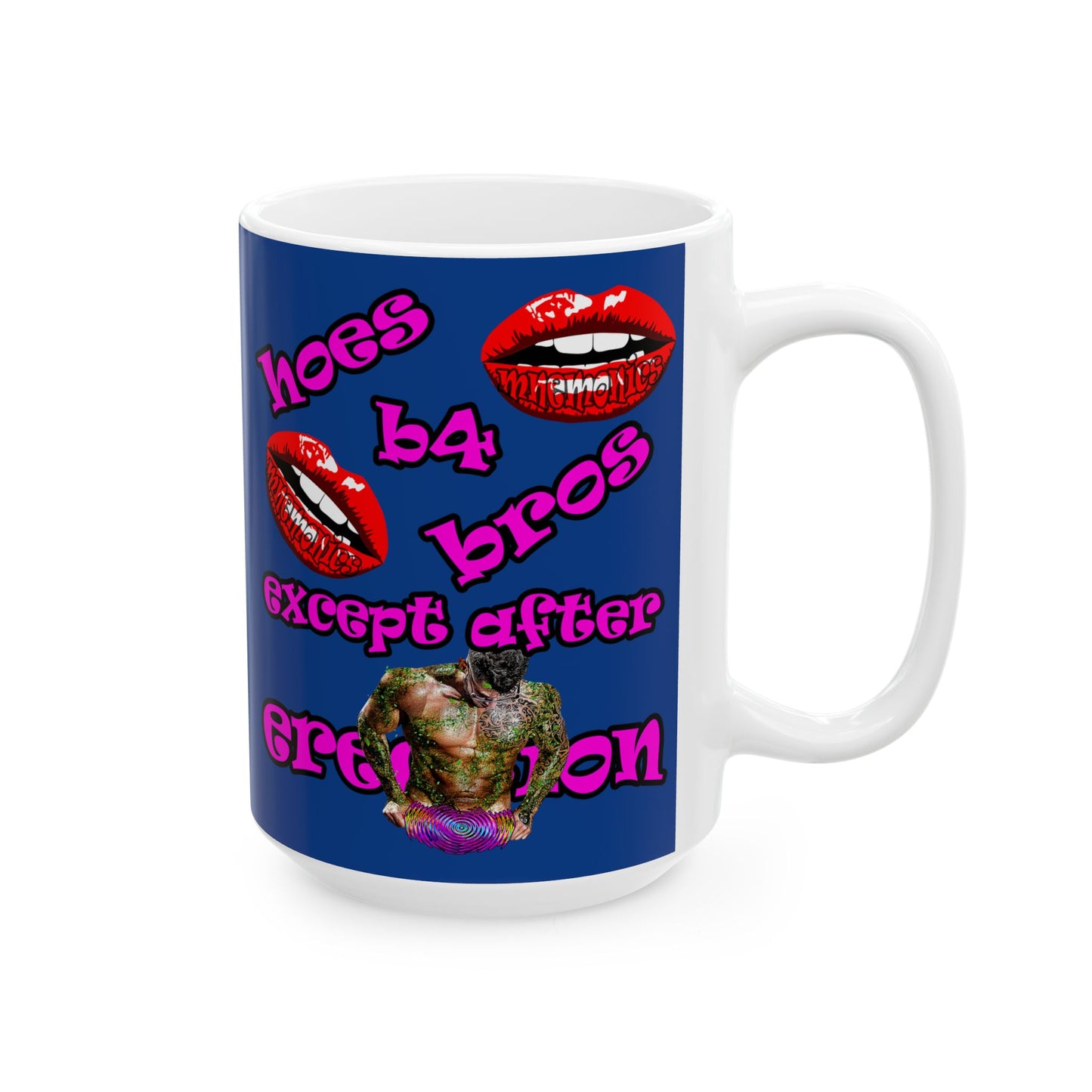hoes b4 bros - White Mug (dark blue)