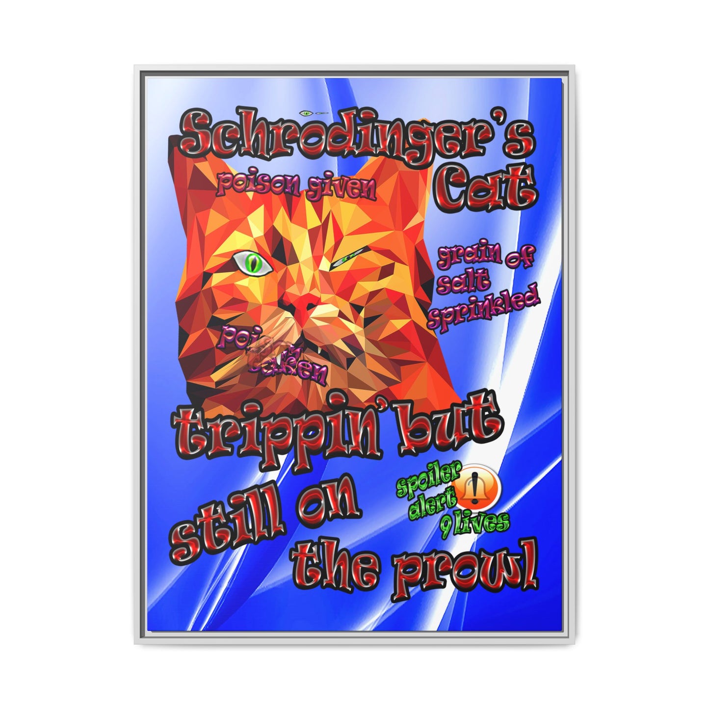schrodinger's cat - framed canvas art (blue-white wave)