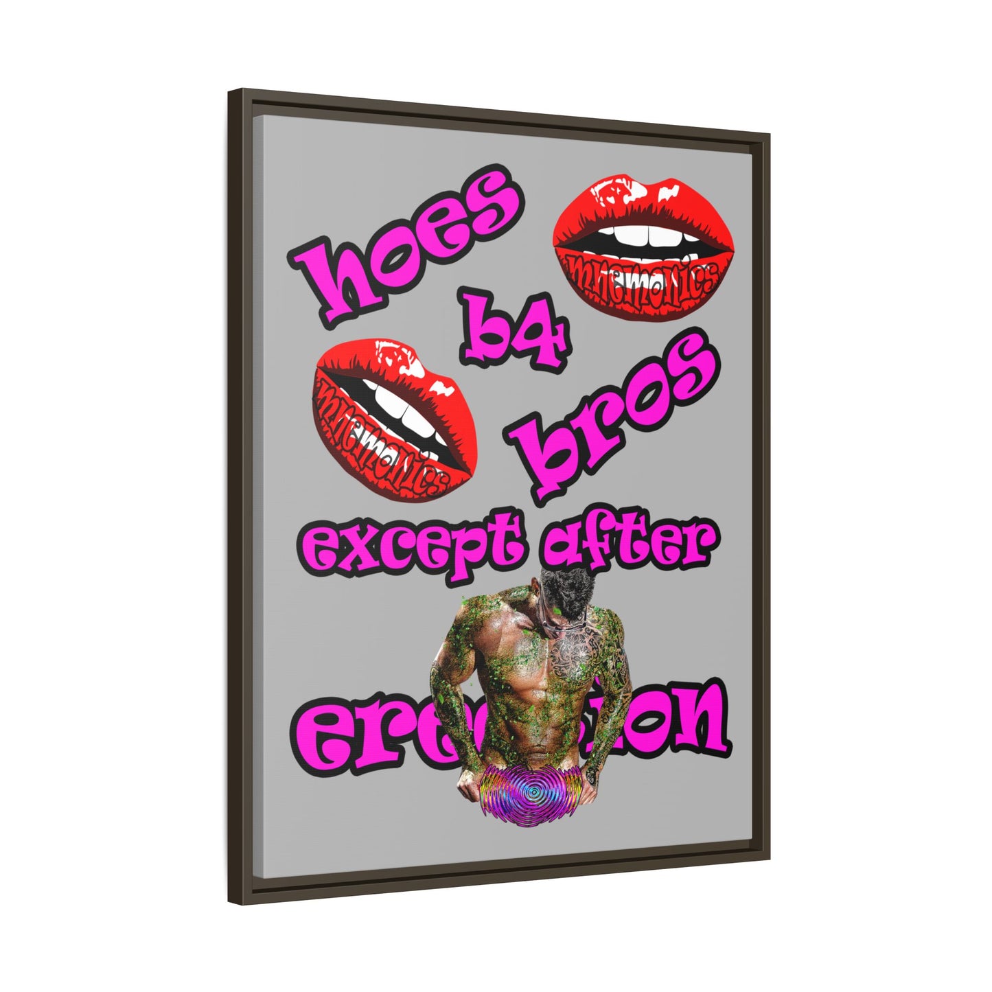 hoes b4 bros - framed canvas art (light grey)