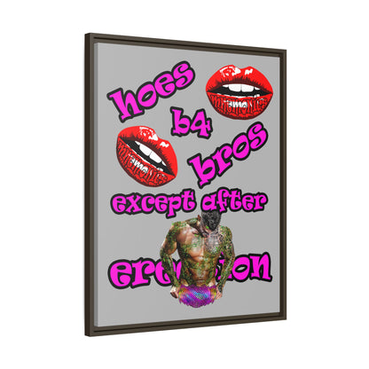 hoes b4 bros - framed canvas art (light grey)