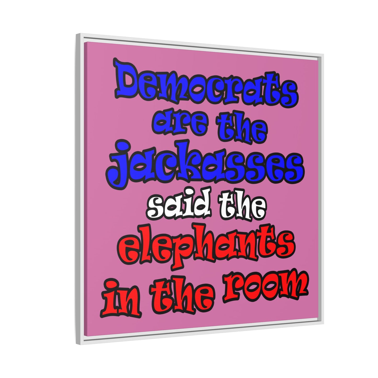 donkeys and elephants - framed canvas art (light pink)