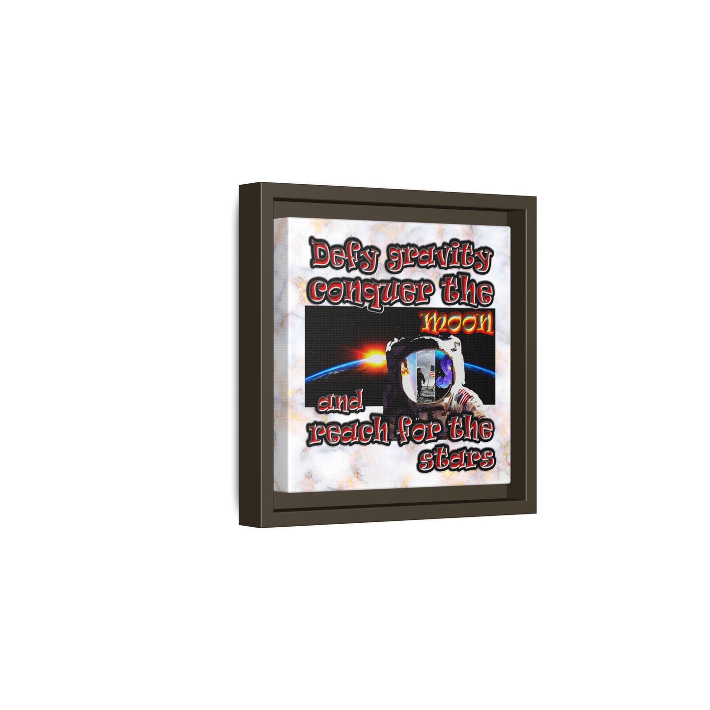 defy conquer reach - framed canvas art (white marble)