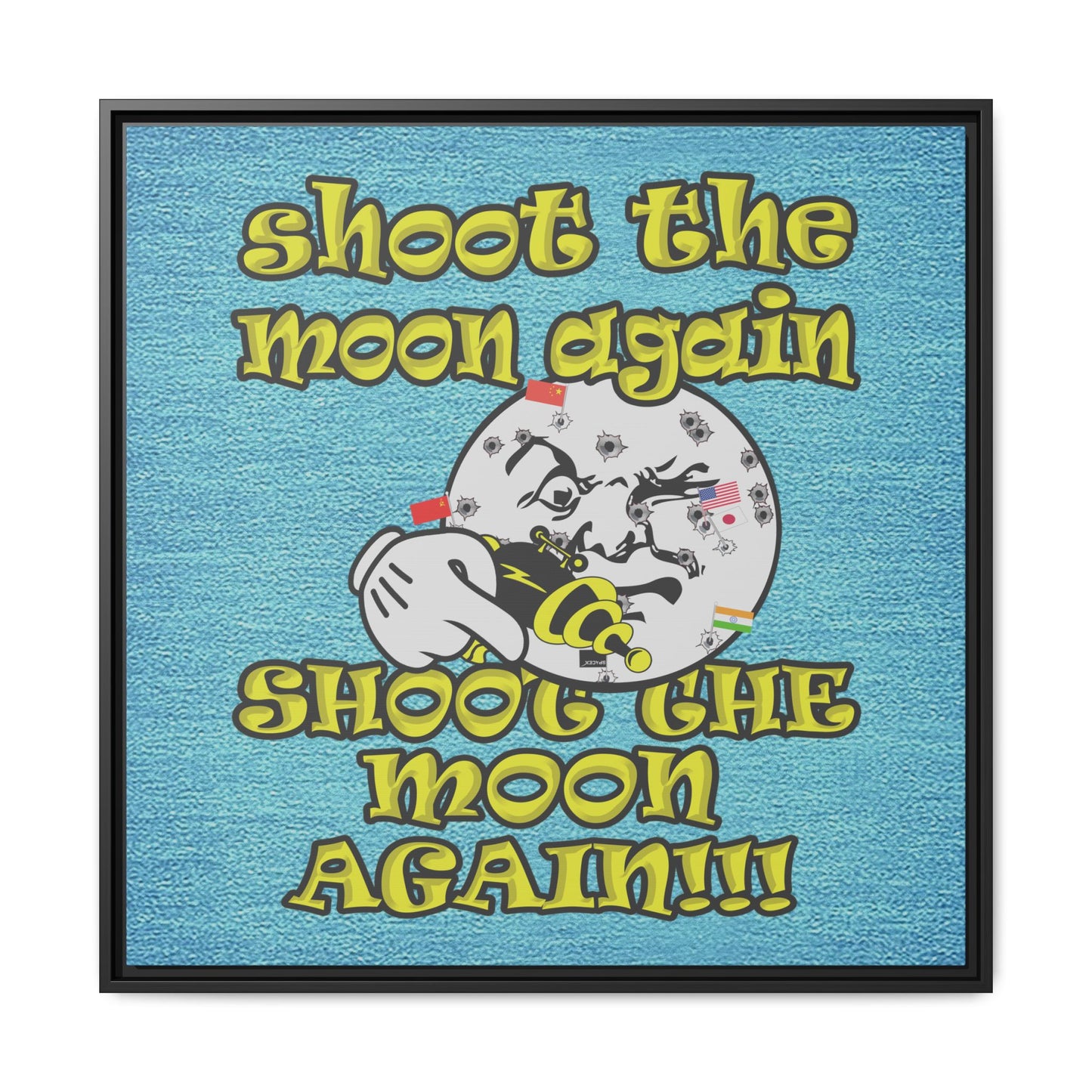 shoot the moon again - framed canvas art (faded blue)