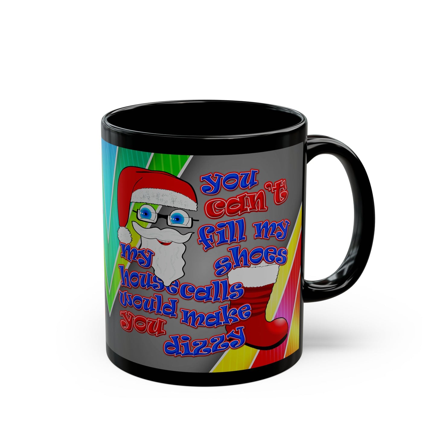 santa's shoes - Black Mug (rainbow split)