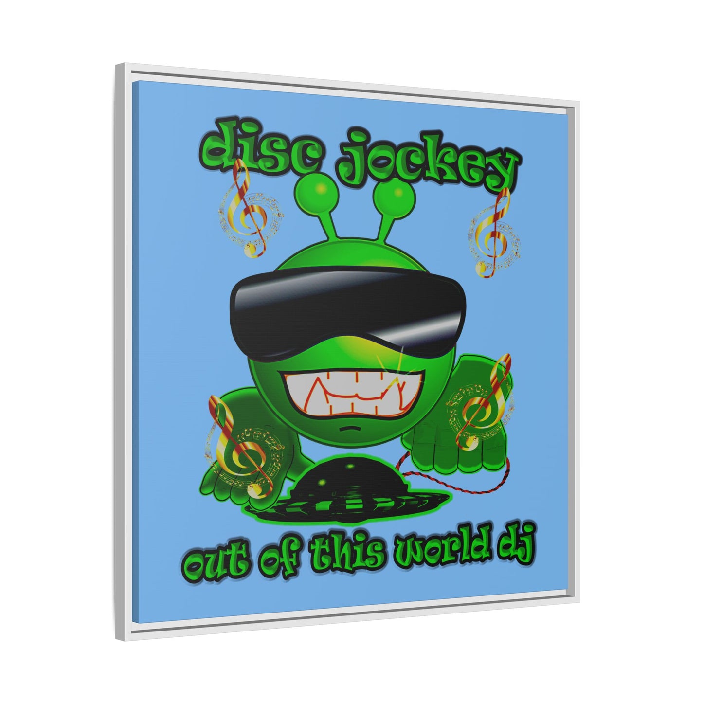 disc jockey - framed canvas art (light blue)
