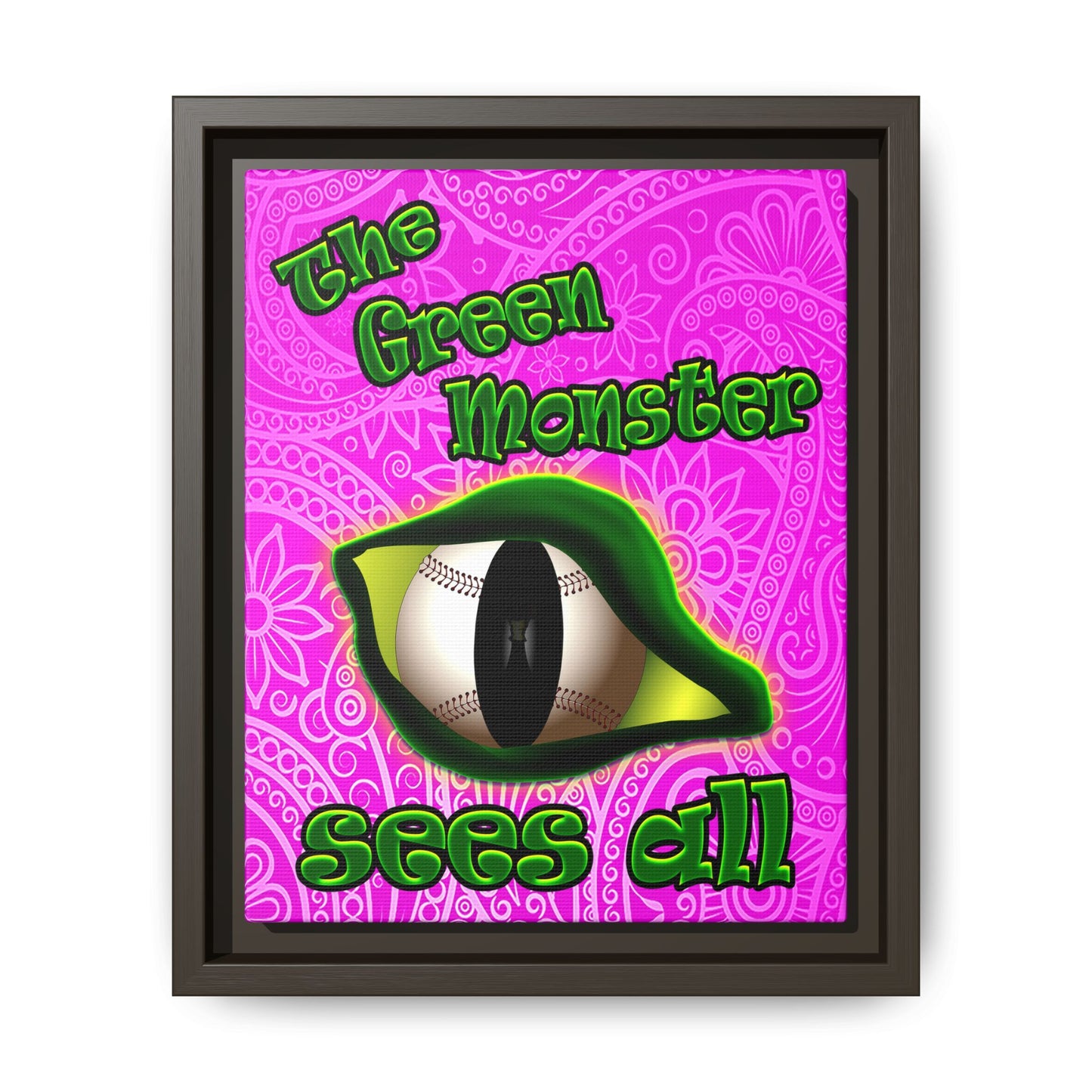 green monster - framed canvas art (pink swirl)