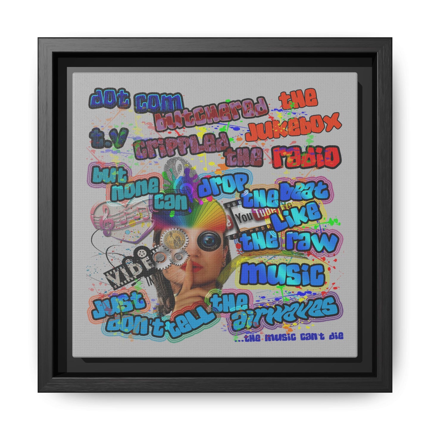 drop the beat - framed canvas art (light grey)