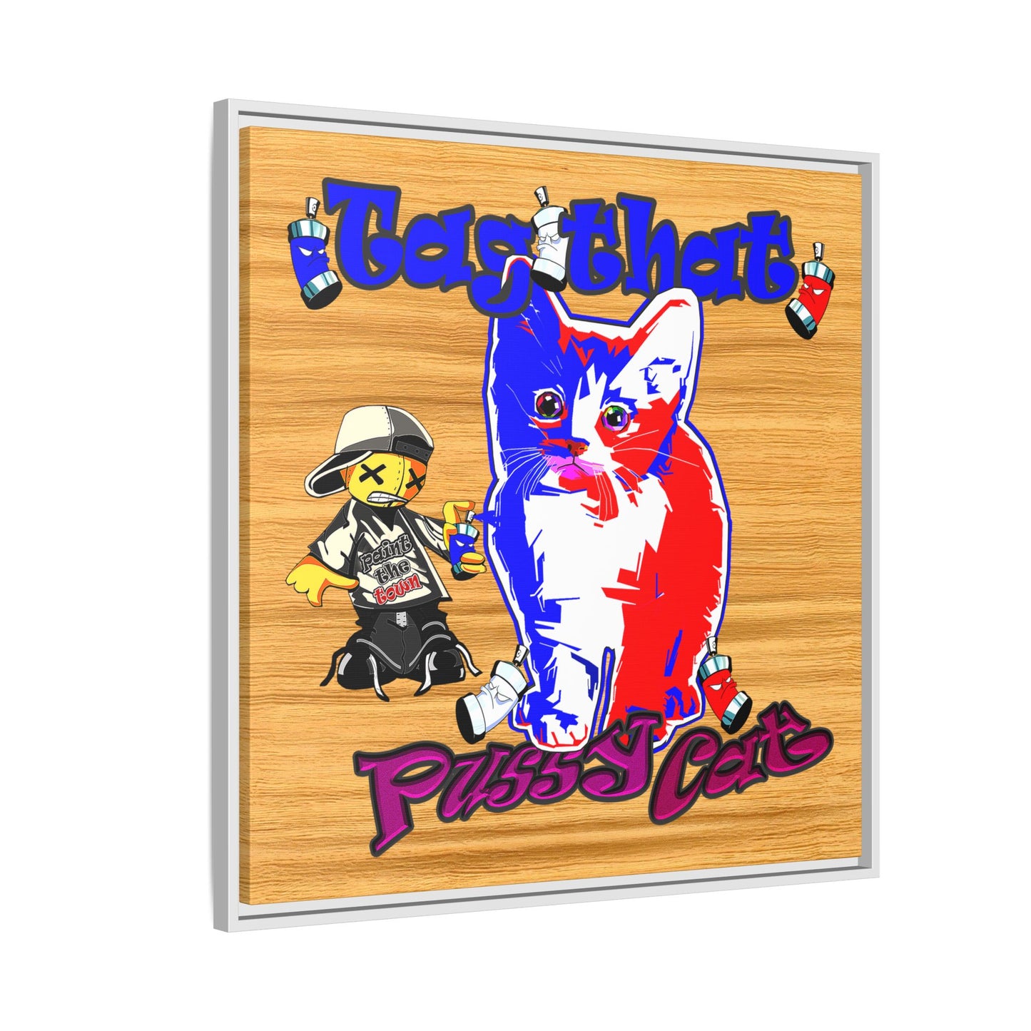 tag that - framed canvas art (butterscotch wood finish)