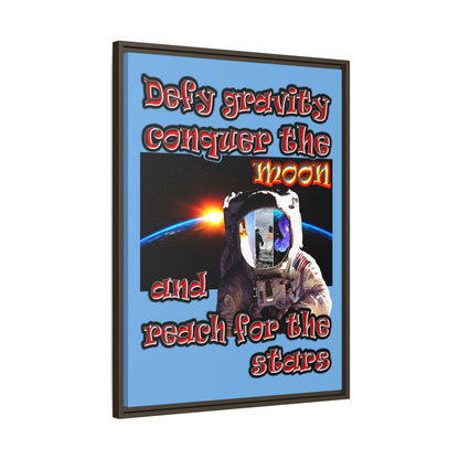 defy conquer reach - framed canvas art (light blue)