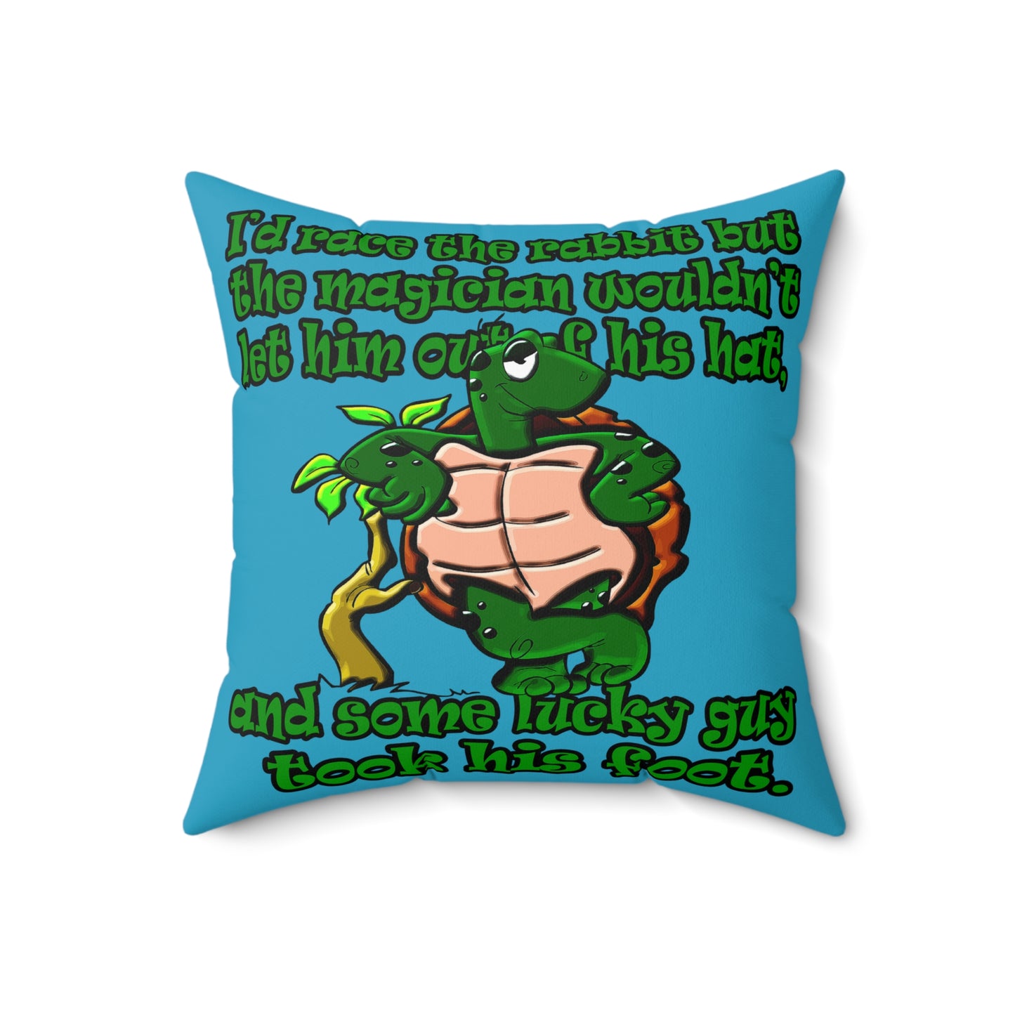 turtle race - Spun Polyester Square Pillow - (turquoise)