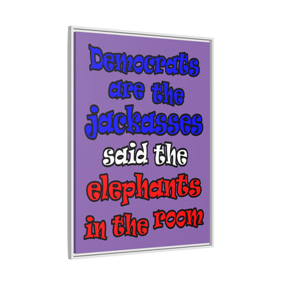 donkeys and elephants - framed canvas art (light purple)