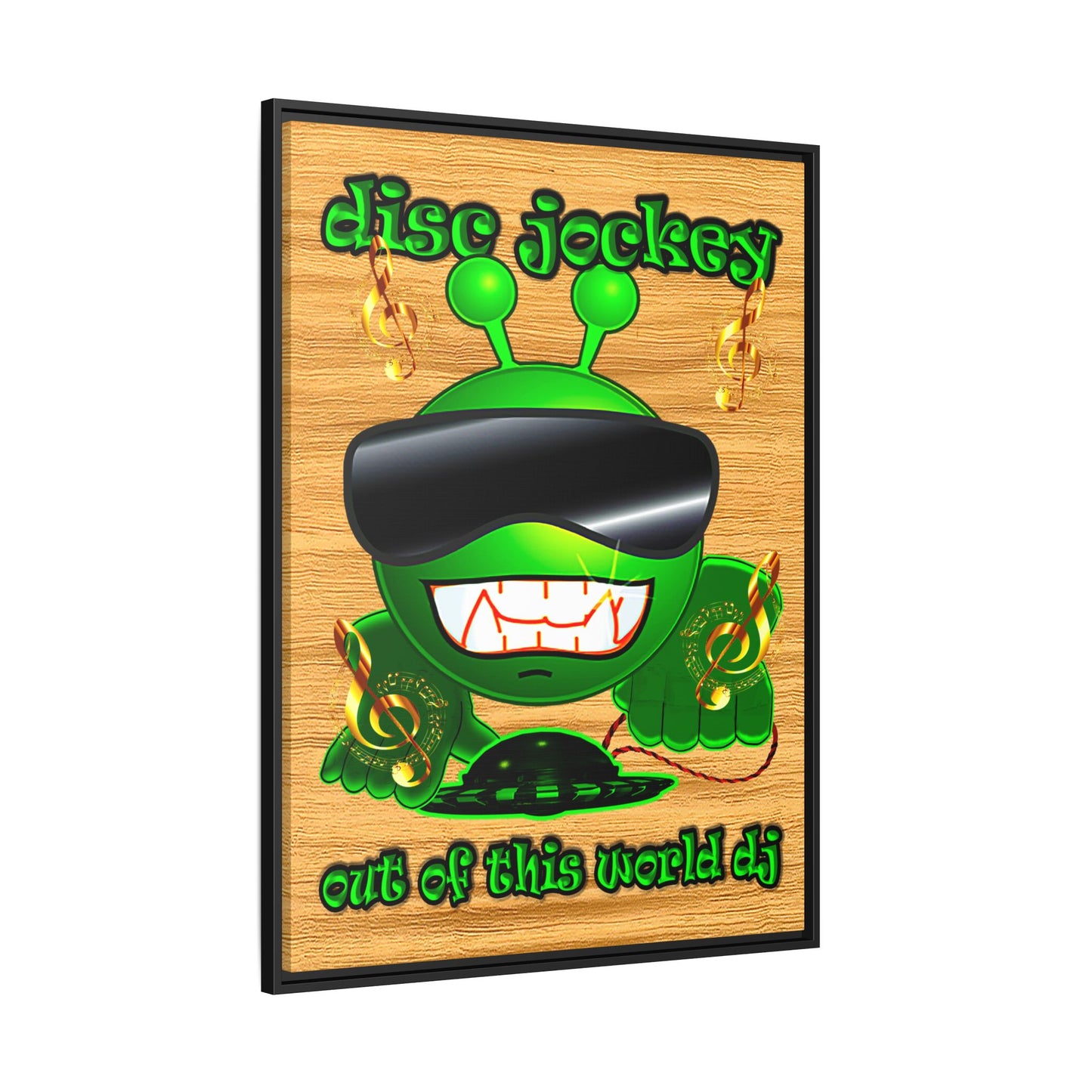 disc jockey - framed canvas art (butterscotch wood finish)