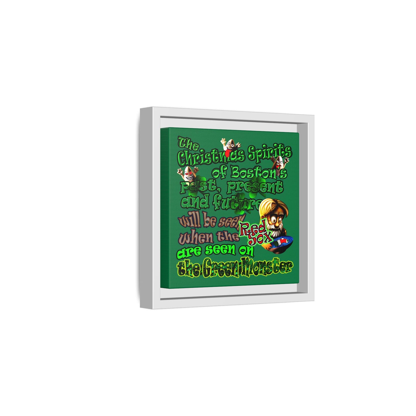 christmas spirits of boston - framed canvas art (dark green)