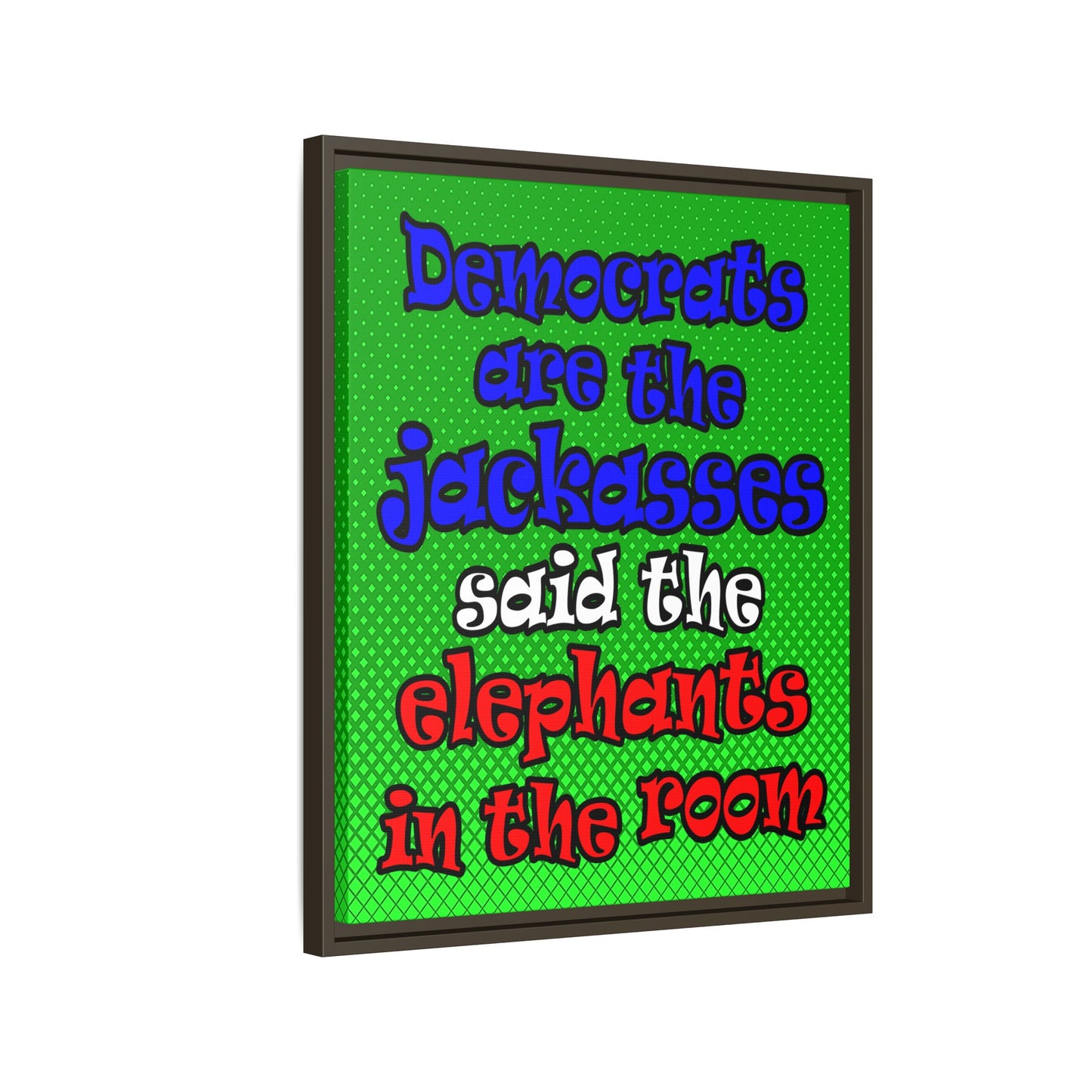 donkeys and elephants - framed canvas art (logo green)
