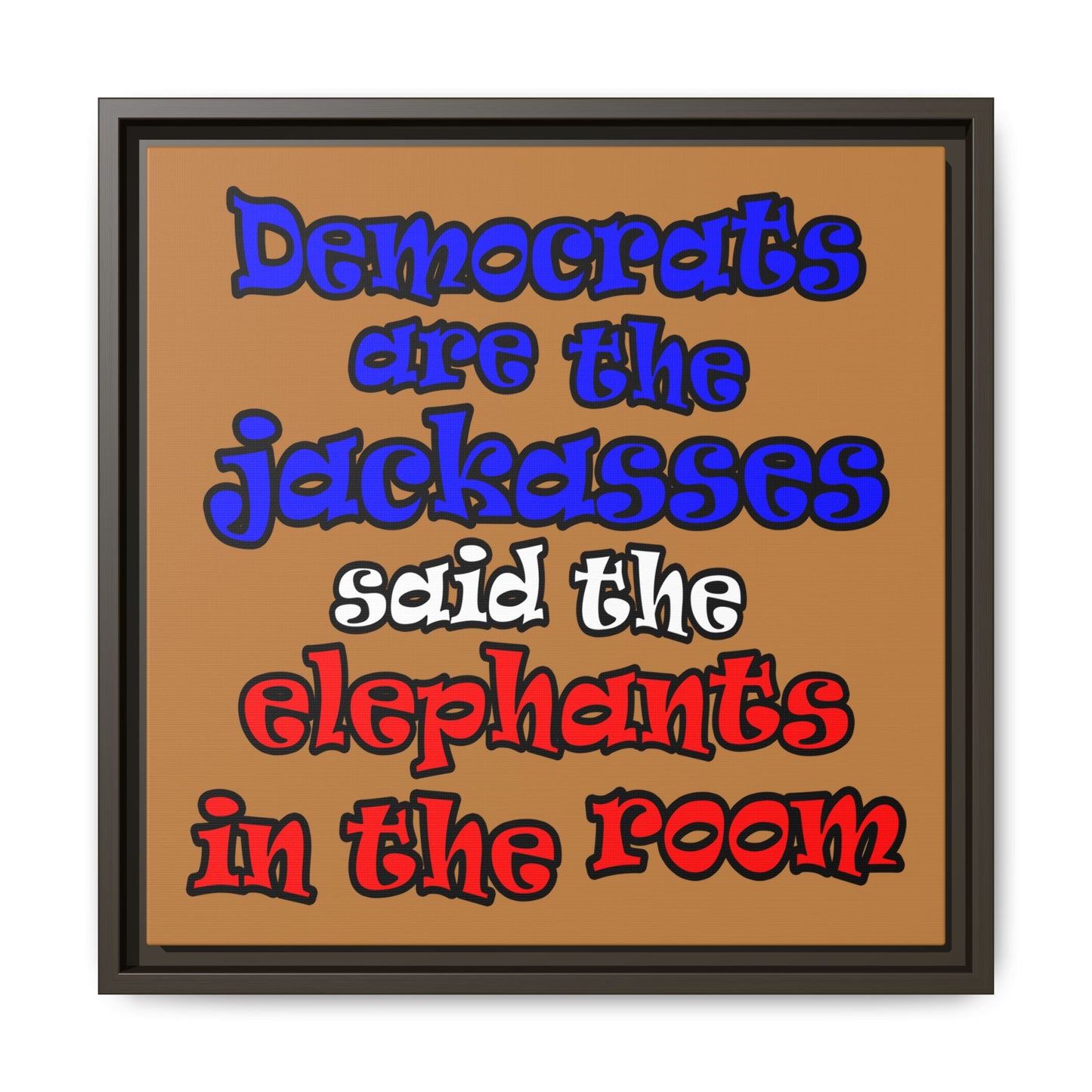 donkeys and elephants - framed canvas art (light brown)