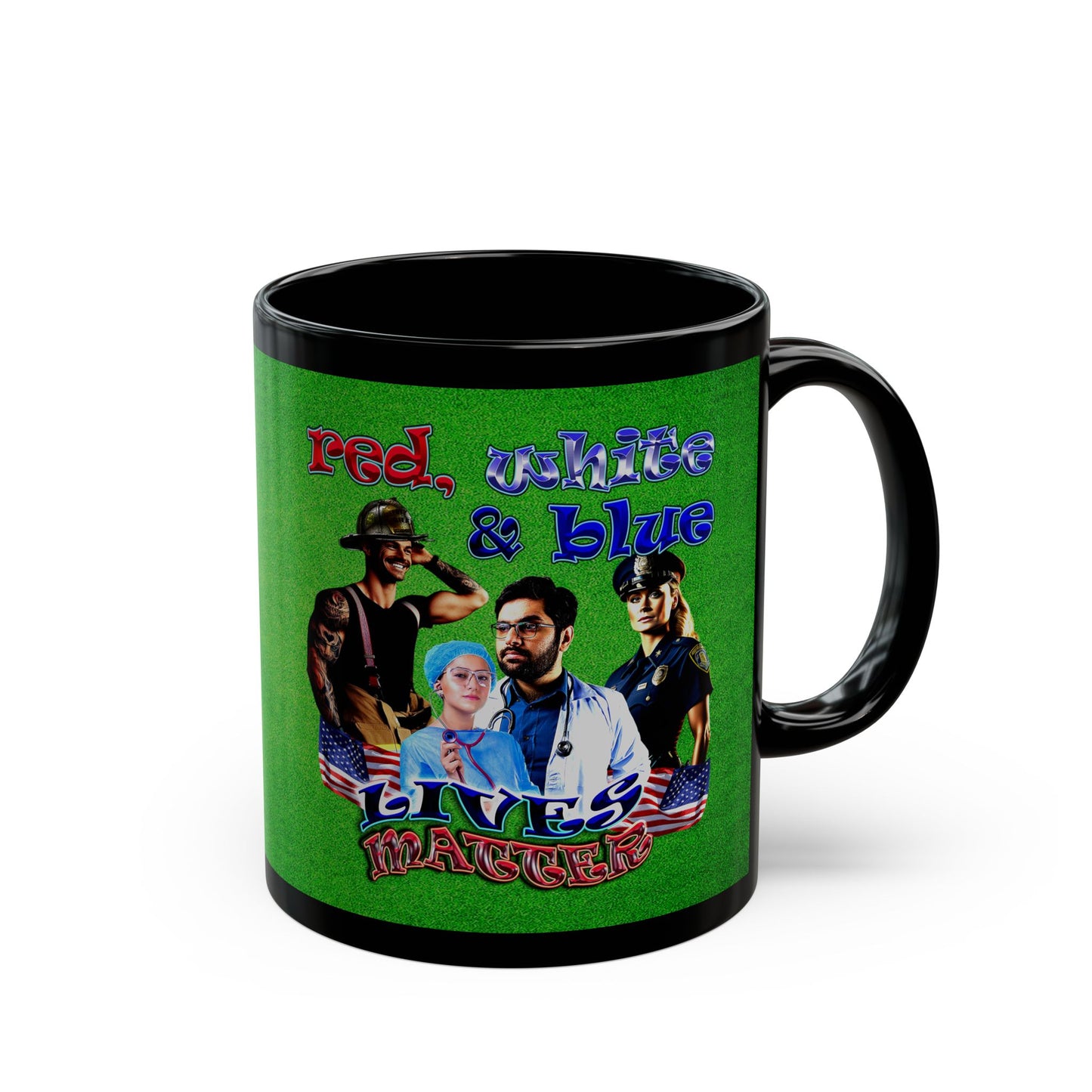rw&b lives matter - Black Mug (green turf)