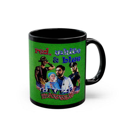 rw&b lives matter - Black Mug (green turf)