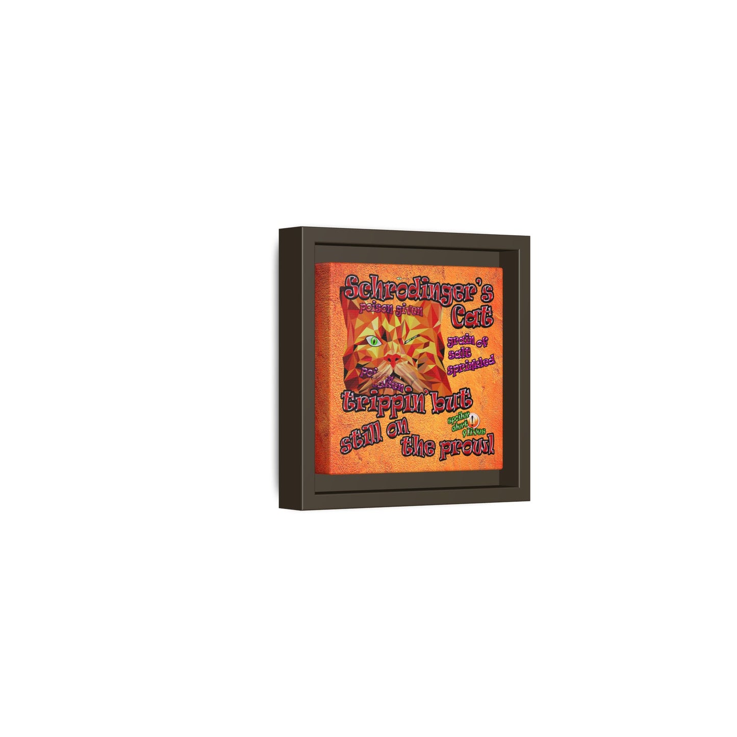 schrodinger's cat - framed canvas art (burnt orange)