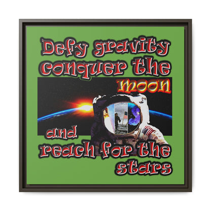 defy conquer reach - framed canvas art (green)