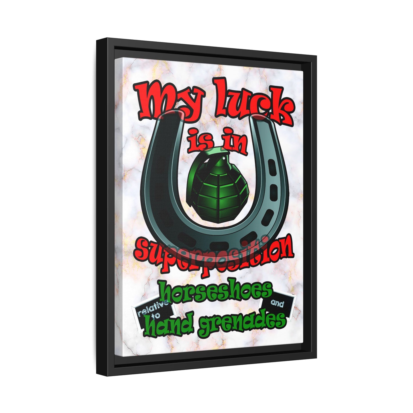 my luck - framed canvas art (white marble)