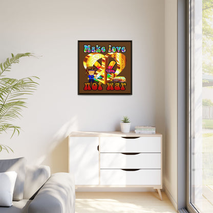 love peace - framed canvas art (brown)