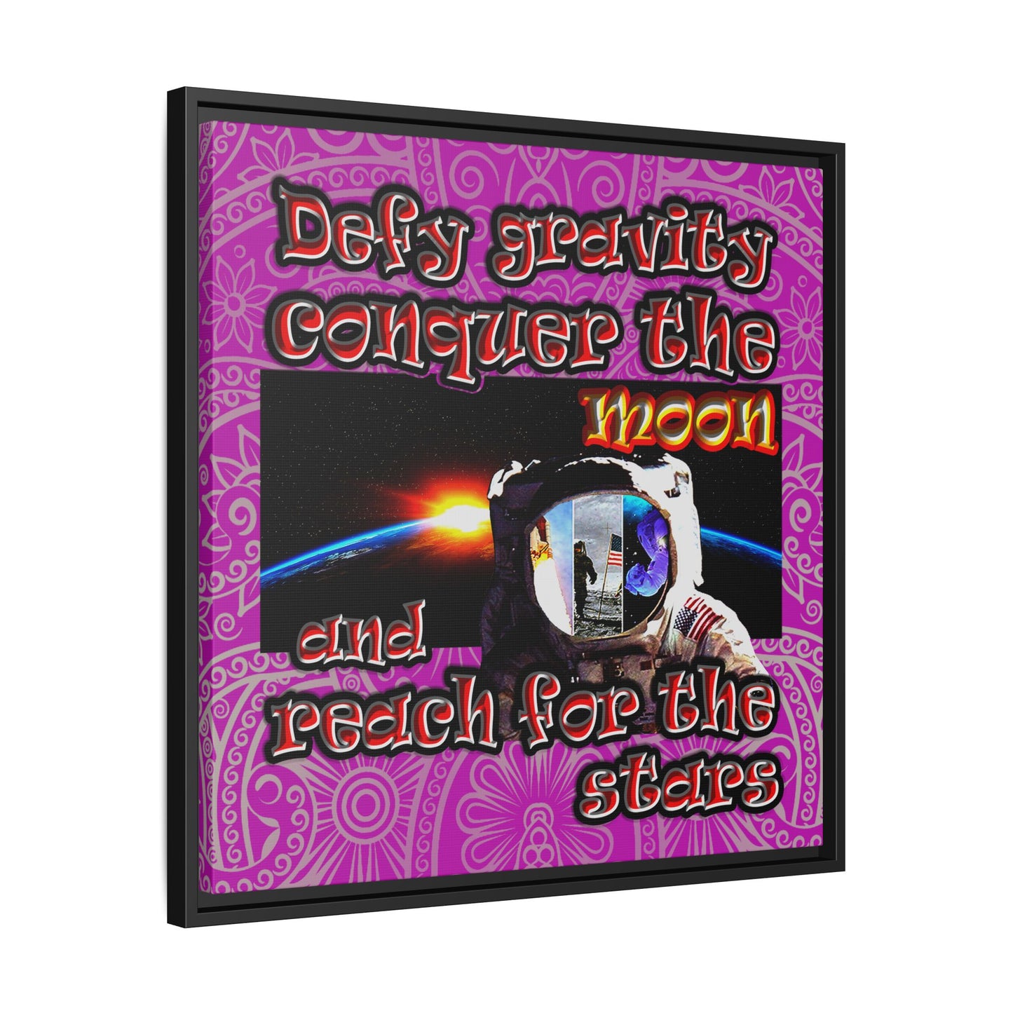defy conquer reach - framed canvas art (pink swirl)