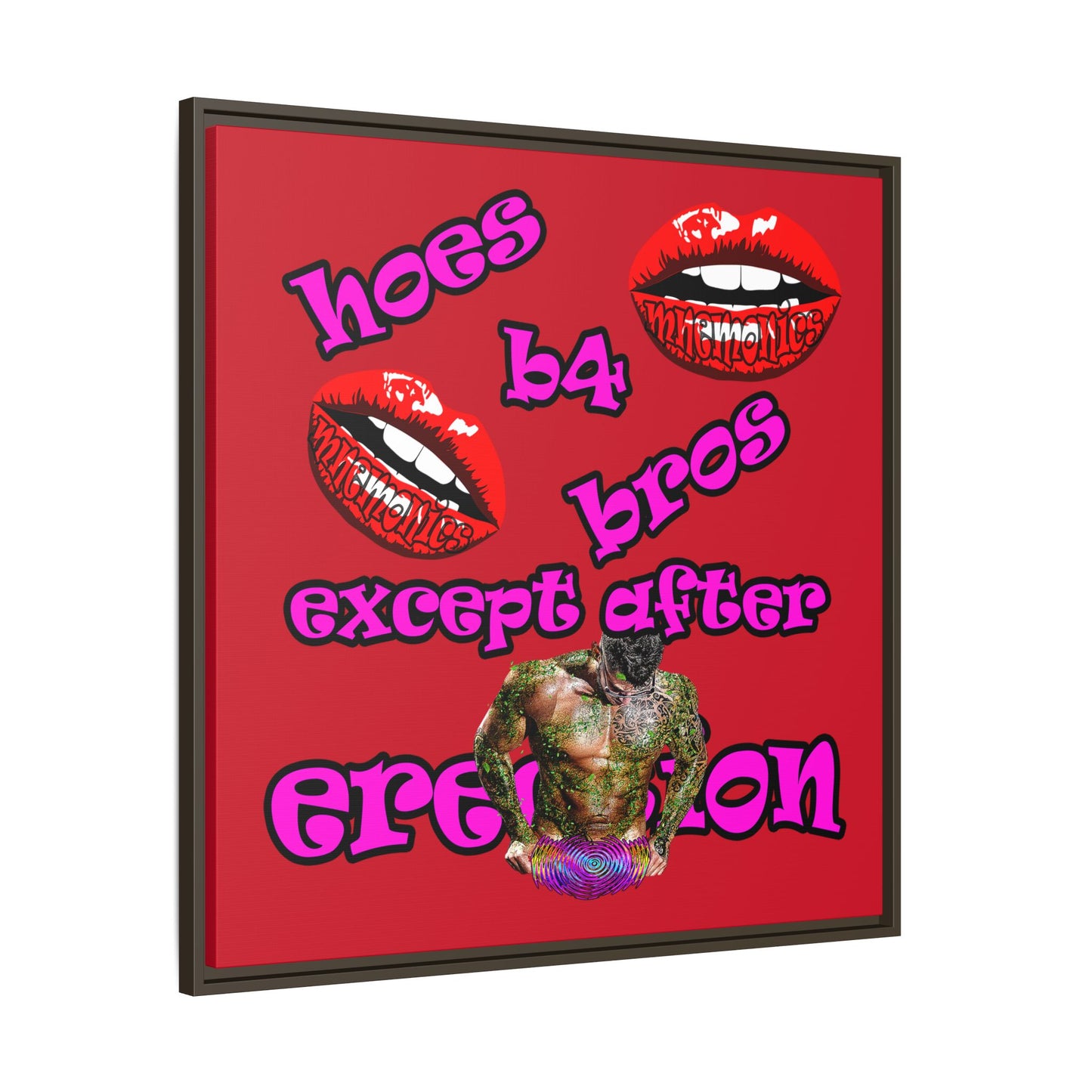hoes b4 bros - framed canvas art (dark red)