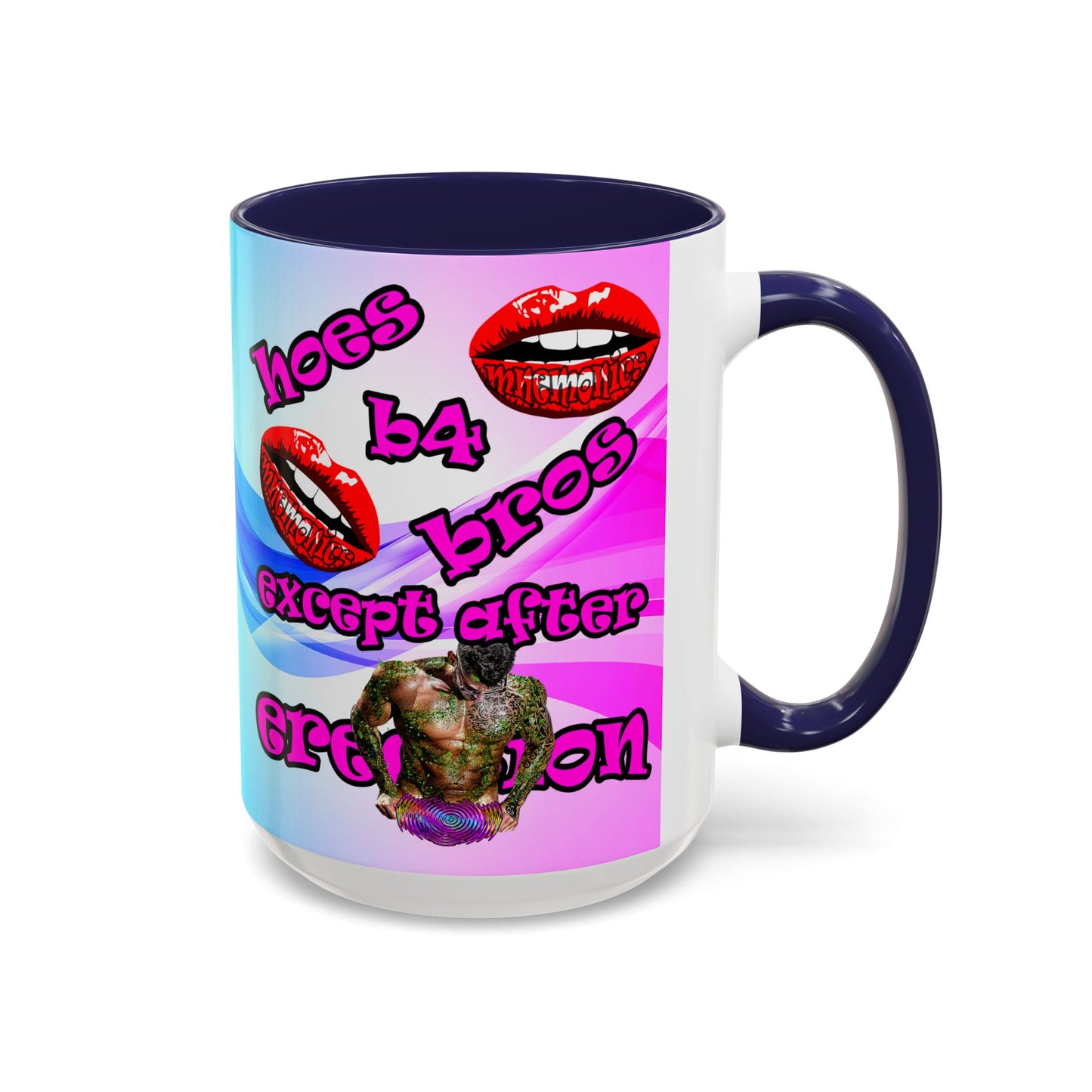 hoes b4 bros - Accent Mug (light blue-pink wave)