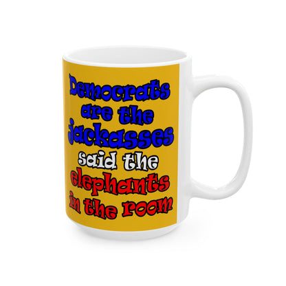 donkeys and elephants - White Mug (yellow)