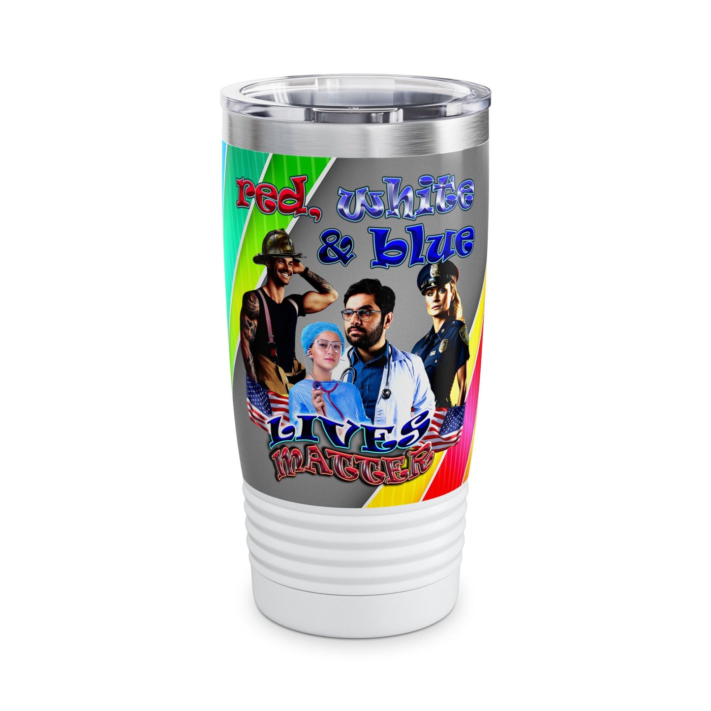 rw&b lives matter - Ringneck Tumbler, 20oz (rainbow split)