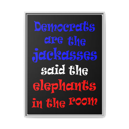 donkeys and elephants - framed canvas art (black)