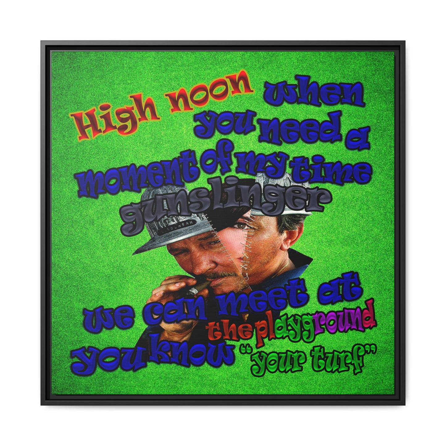 high noon - framed canvas art (green turf)